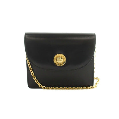 Celine Vintage Star Ball Chain Shoulder Bag Leather Flap Black