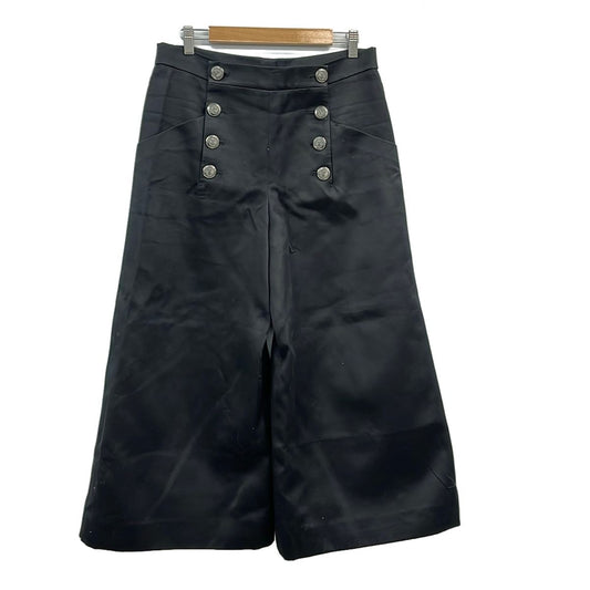 Chanel Pants M Black Cropped Half End Wide Anchor Button 40