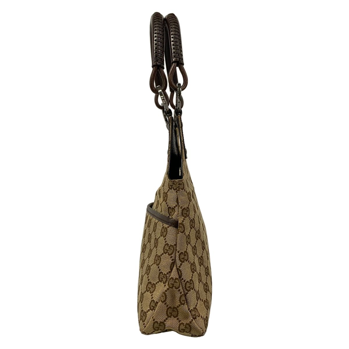 Gucci Shoulder Bag GG Pattern Beige Dark Brown Leather — view 4
