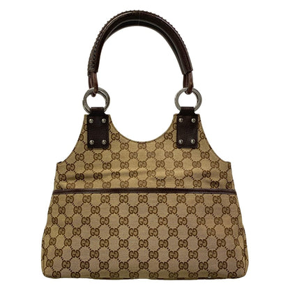 Gucci Shoulder Bag GG Pattern Beige Dark Brown Leather