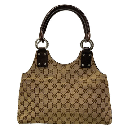 Gucci Shoulder Bag GG Pattern Beige Dark Brown Leather — view 3