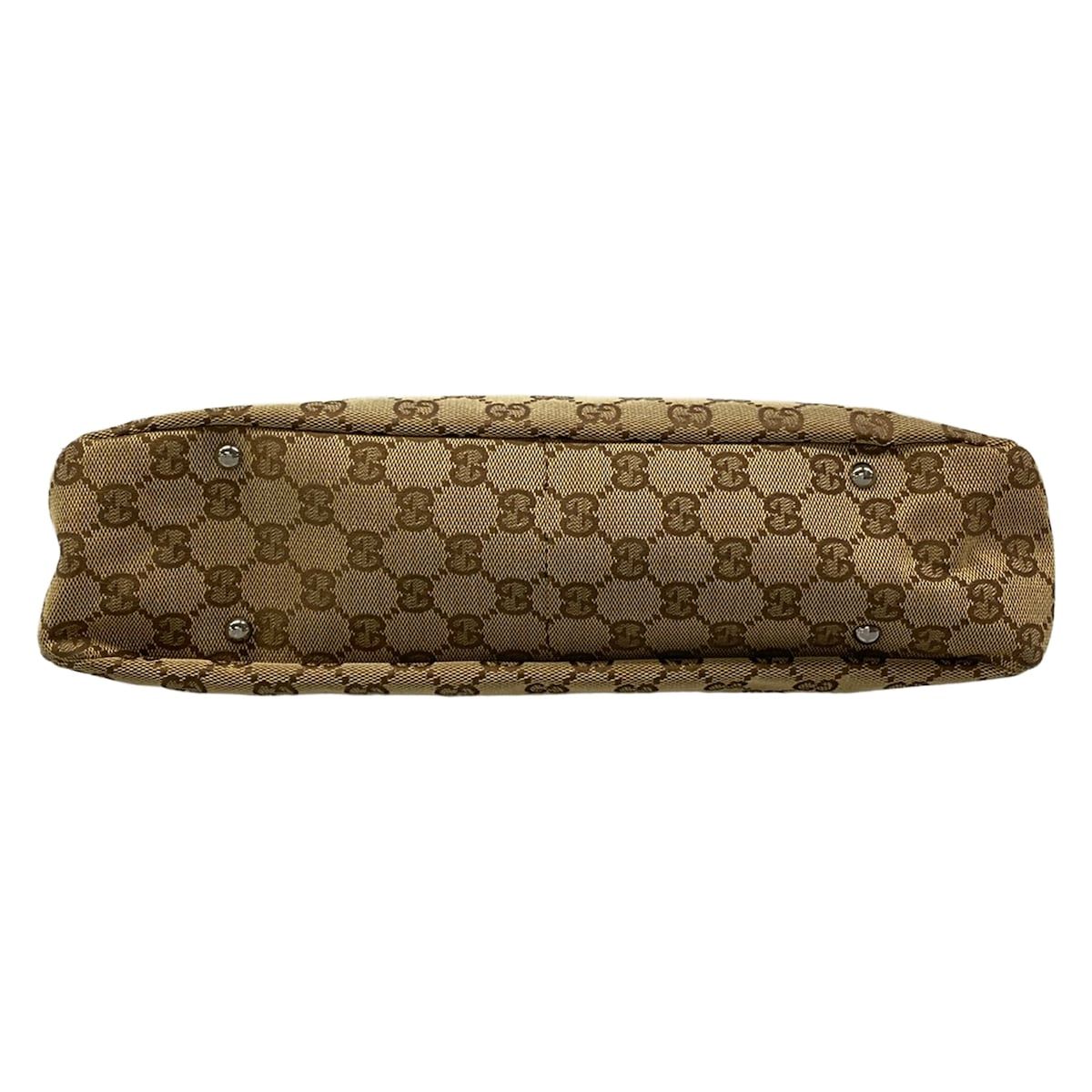 Gucci Shoulder Bag GG Pattern Beige Dark Brown Leather — view 5