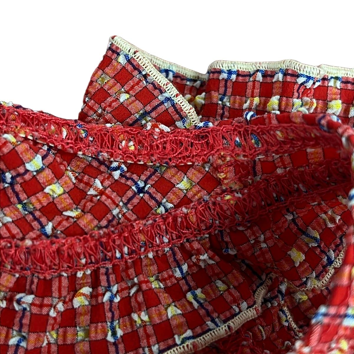 Chanel Dress M Red Yellow Multi Sleeveless Long Plaid Pattern Frills — view 6