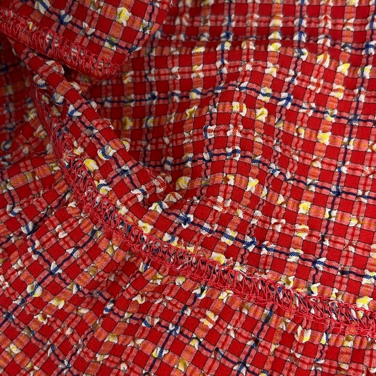 Chanel Dress M Red Yellow Multi Sleeveless Long Plaid Pattern Frills — view 5