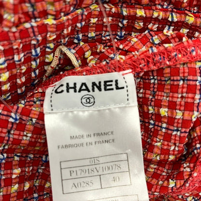 Chanel Dress M Red Yellow Multi Sleeveless Long Plaid Pattern Frills — view 3