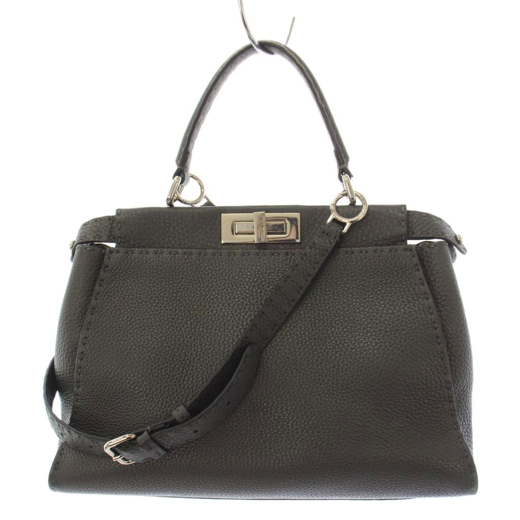 Fendi Selleria Peekaboo 2-Way Shoulder Bag Leather Gray