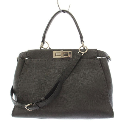 Fendi Selleria Peekaboo 2-Way Shoulder Bag Leather Gray