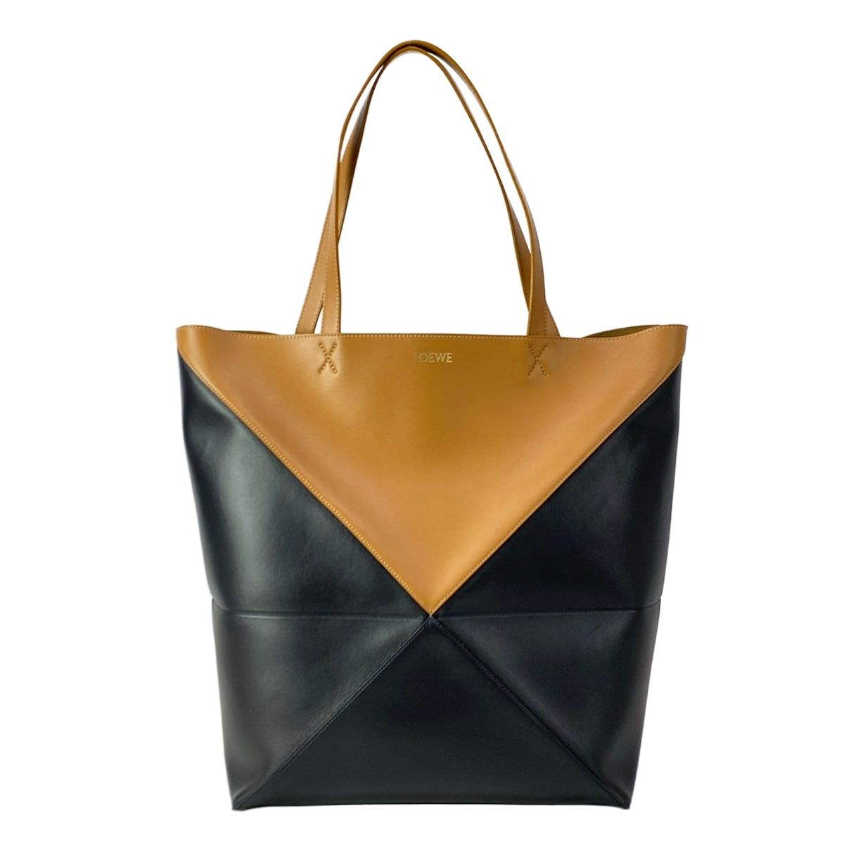 Loewe Tote Puzzle Fold Large Black Brown Warm Desert Leather