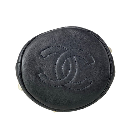 Chanel Shoulder Bag Quilted Black Chain Gold Faux Pearl Drawstring Mini Lambskin — view 5