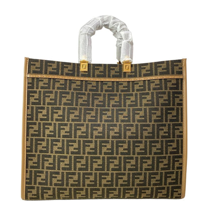 Fendi Tote Sunshine Large Zucca Pattern Dark Brown Light Leather — view 3