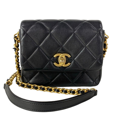 Chanel Shoulder Bag Mini Quilted Black Chain Gold Lambskin