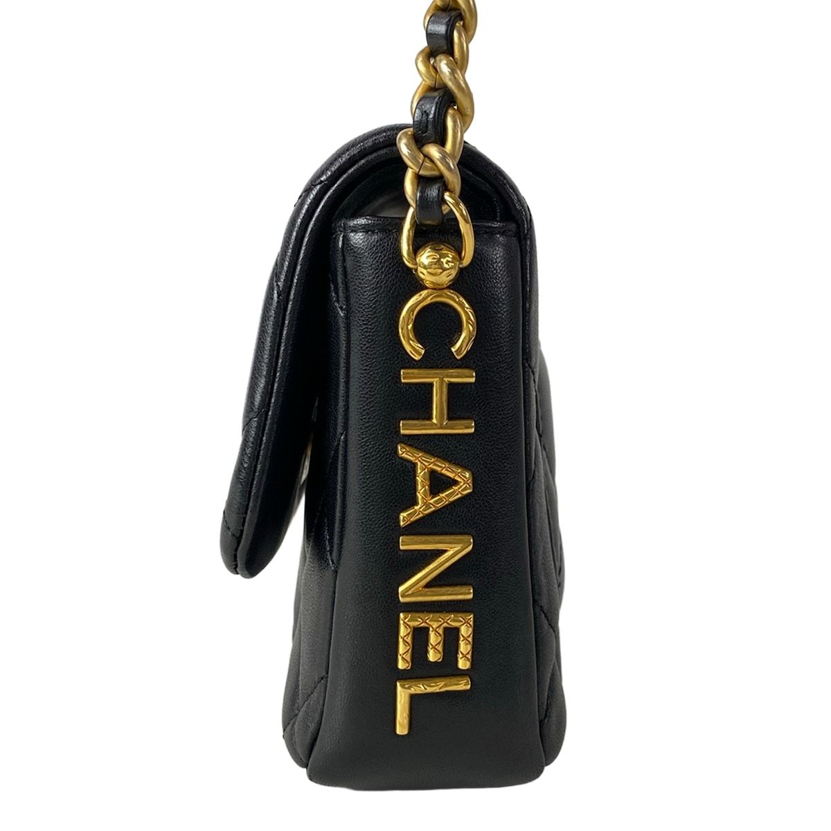 Chanel Shoulder Bag Mini Quilted Black Chain Gold Lambskin — view 4