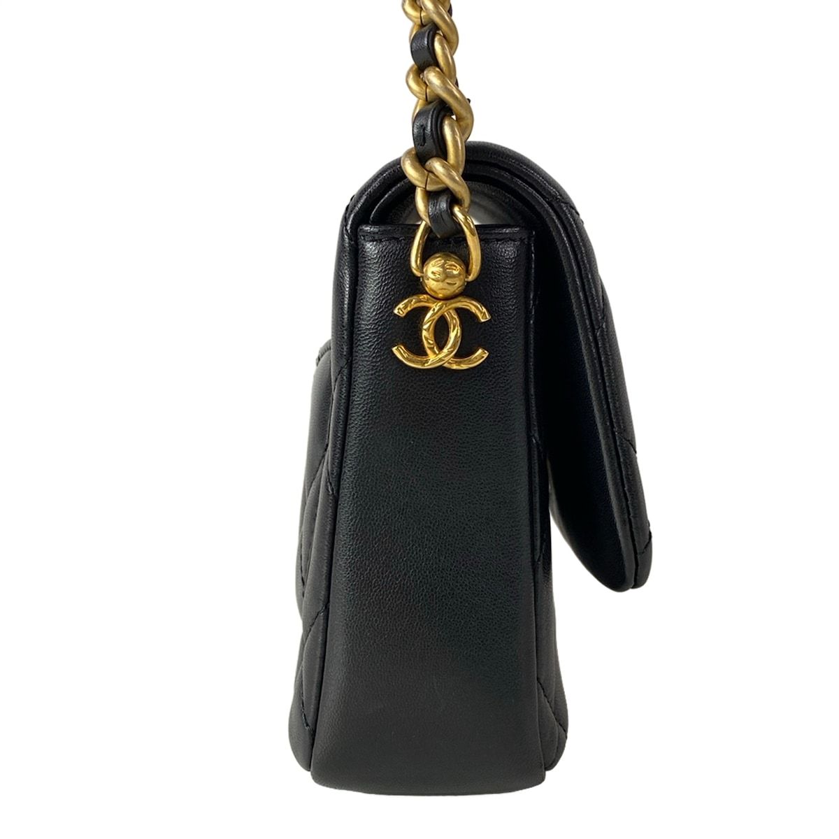 Chanel Shoulder Bag Mini Quilted Black Chain Gold Lambskin — view 2