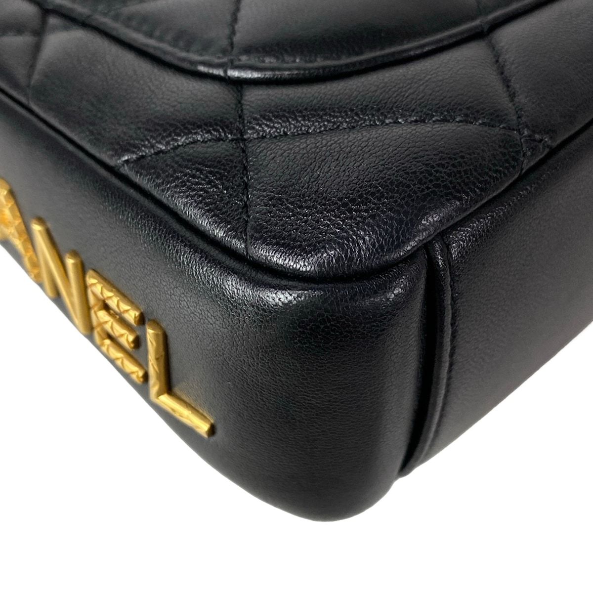 Chanel Shoulder Bag Mini Quilted Black Chain Gold Lambskin — view 8