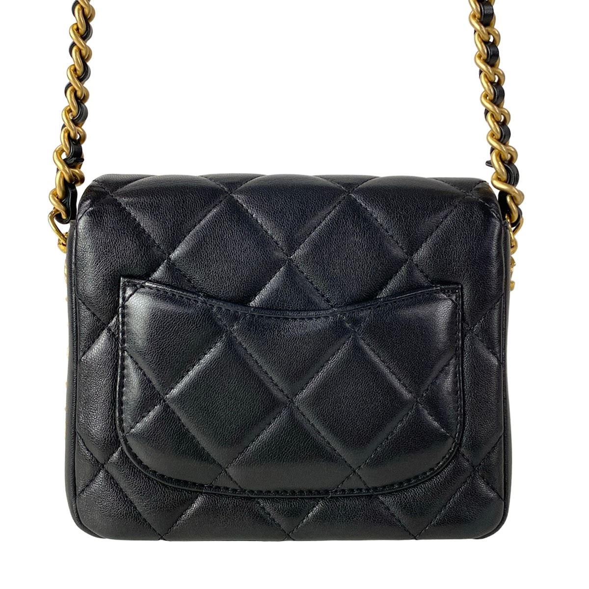 Chanel Shoulder Bag Mini Quilted Black Chain Gold Lambskin — view 3