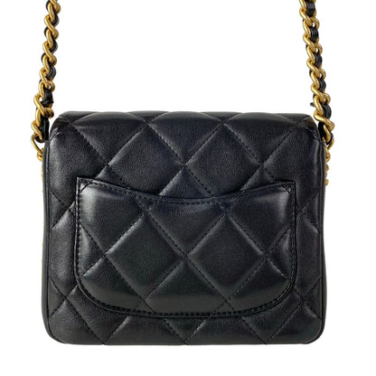 Chanel Shoulder Bag Mini Quilted Black Chain Gold Lambskin — view 3