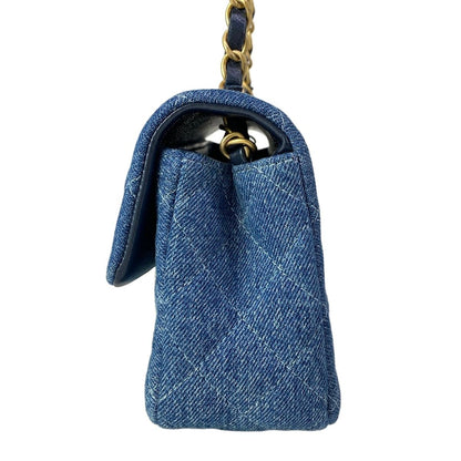 Chanel Shoulder Bag Mini Quilted Blue Chain Vintage Gold — view 4