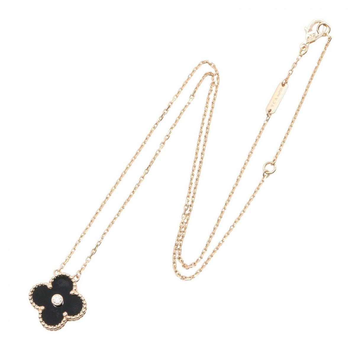 Van Cleef & Arpels Necklace Vintage Alhambra Onyx 42 18k Pink Gold Diamond — view 2