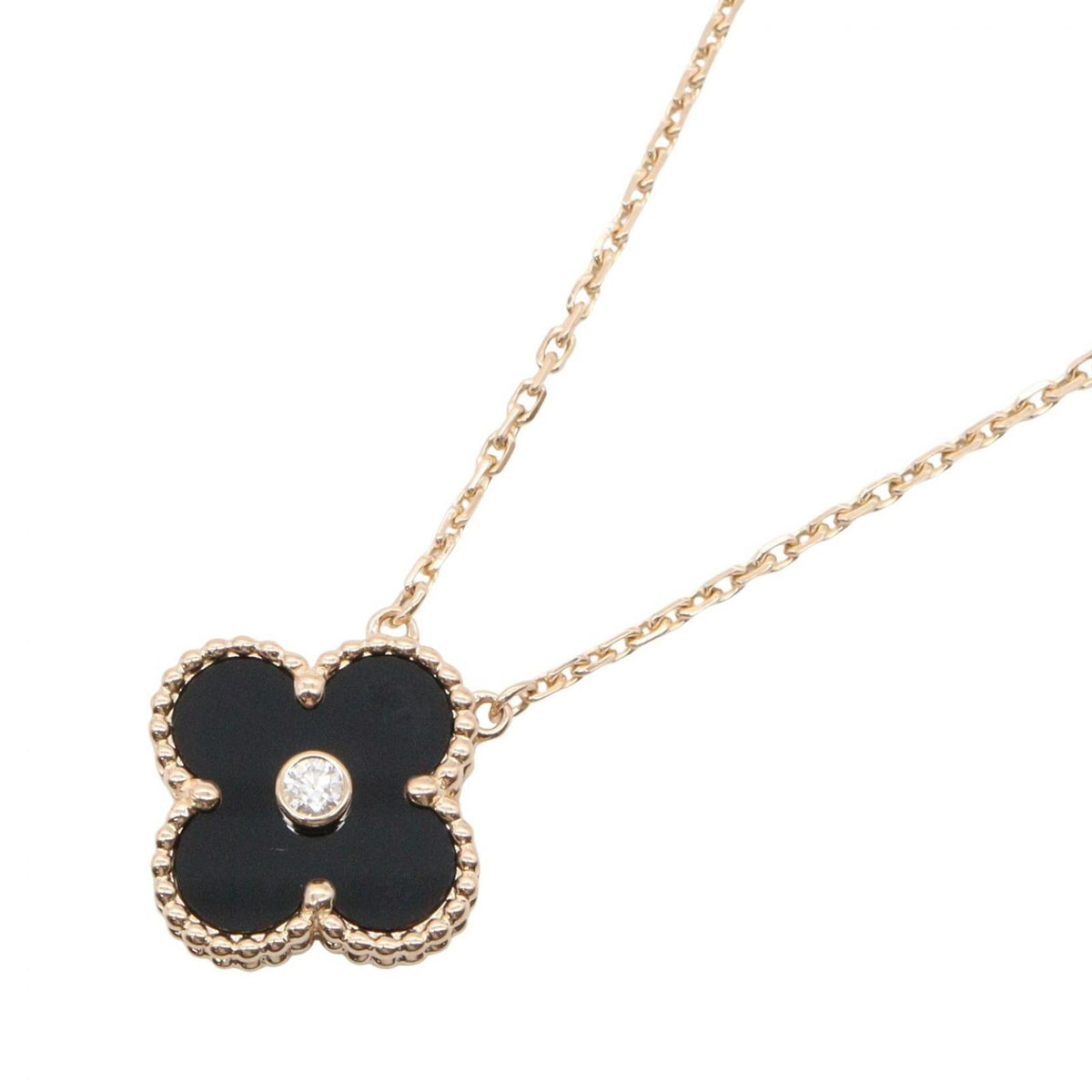 Van Cleef & Arpels Necklace Vintage Alhambra Onyx 42 18k Pink Gold Diamond