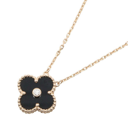 Van Cleef & Arpels Necklace Vintage Alhambra Onyx 42 18k Pink Gold Diamond