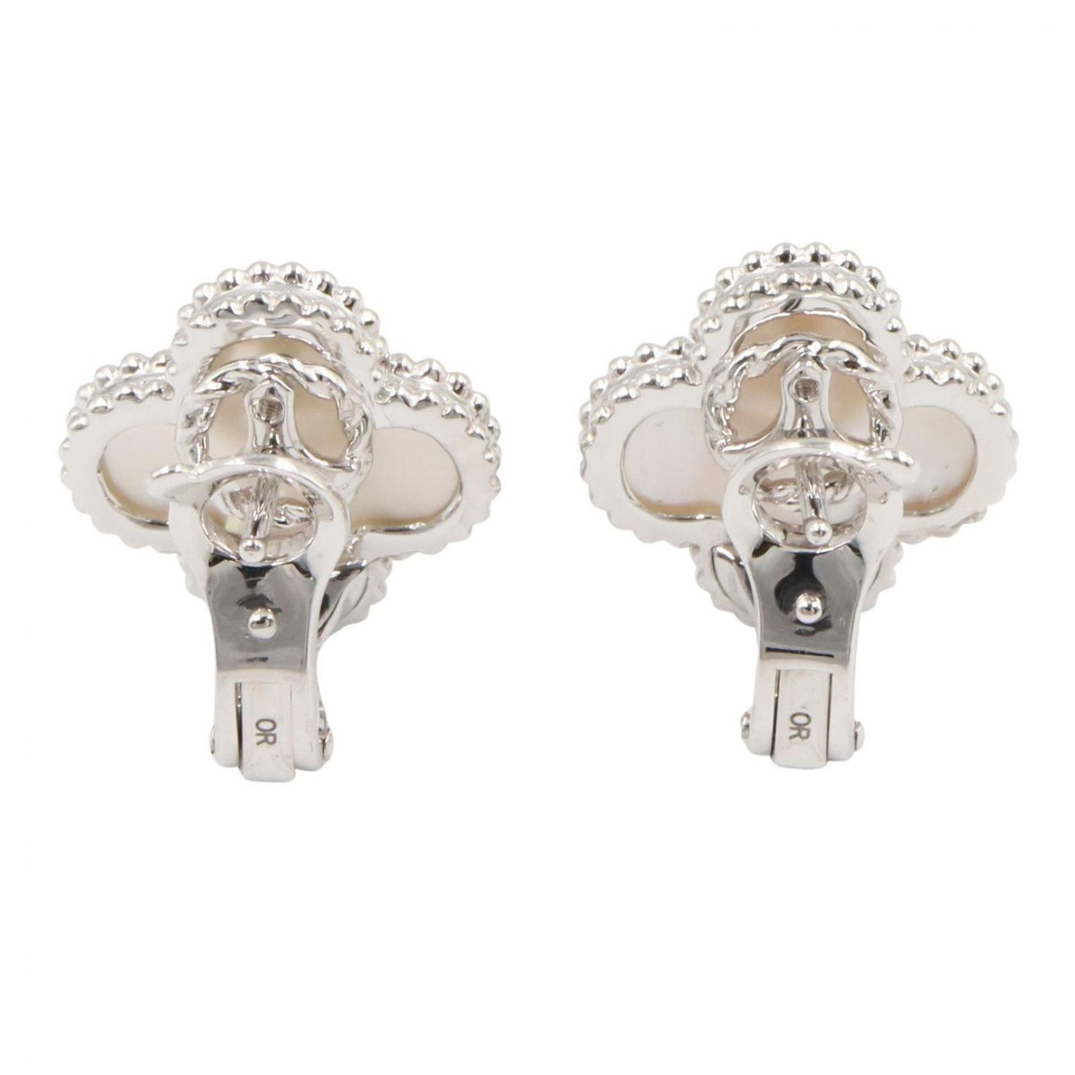Van Cleef & Arpels Earrings Vintage Alhambra Mother of Pearl 18k White Gold — view 2