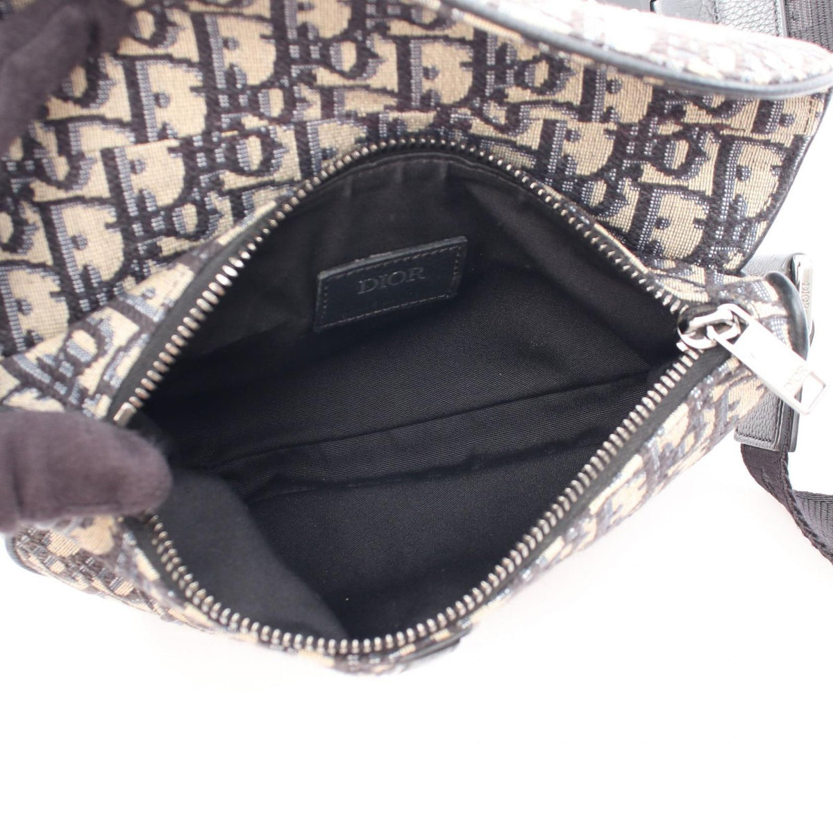 Dior Waist Bag Saddle Oblique Ivory Navy Canvas Leather Mini — view 3
