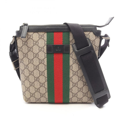 Gucci Shoulder Bag GG Supreme Web Stripe Flat Messenger Beige Brown Black