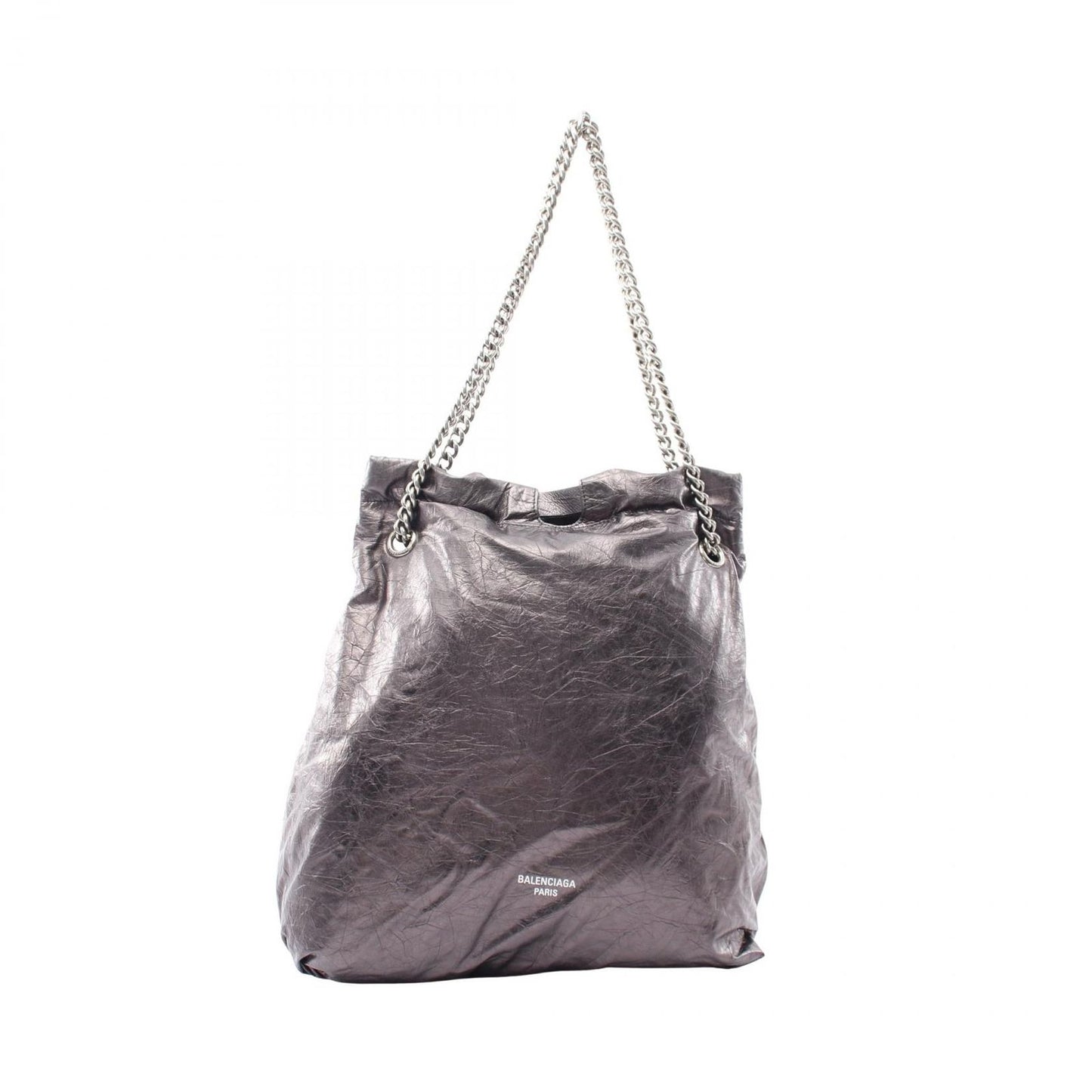 Balenciaga Tote Crush Metallic Dark Silver White Leather Medium
