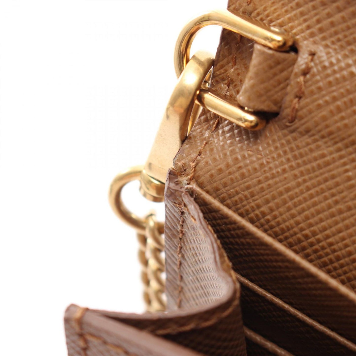 Prada Shoulder Bag Brown Saffiano Leather Metal Logo Chain Wallet — view 5
