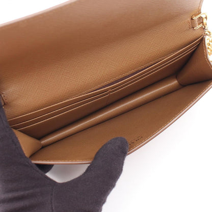 Prada Shoulder Bag Brown Saffiano Leather Metal Logo Chain Wallet — view 3