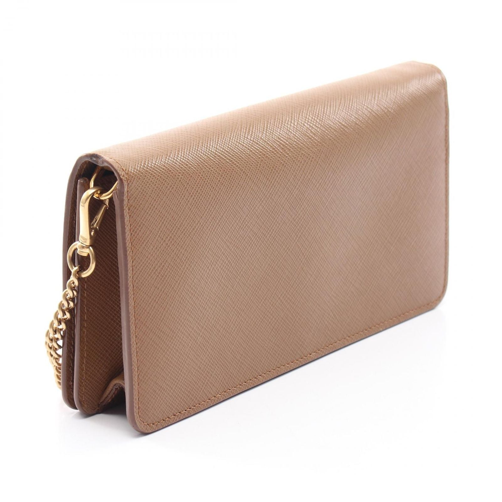 Prada Shoulder Bag Brown Saffiano Leather Metal Logo Chain Wallet — view 2