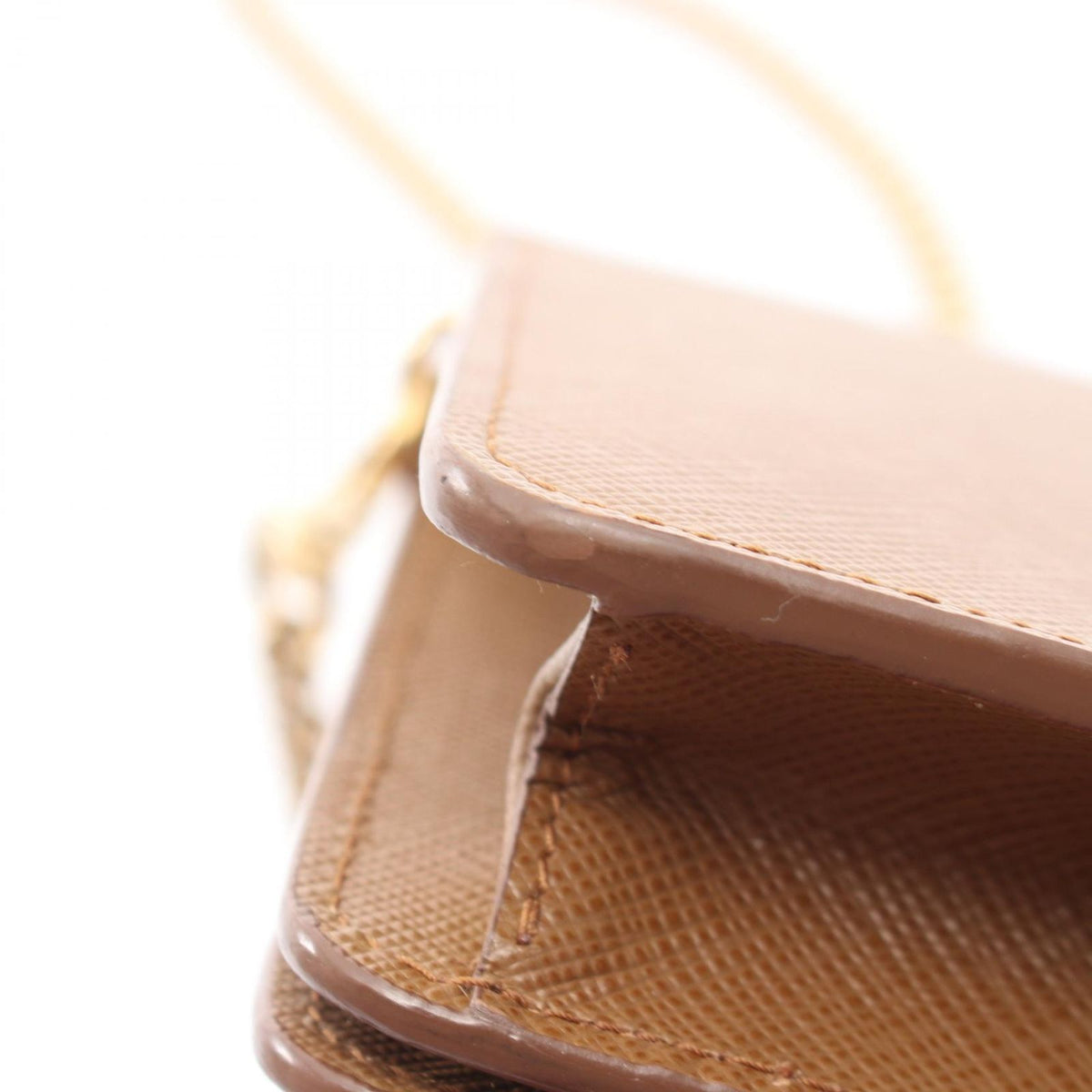 Prada Shoulder Bag Brown Saffiano Leather Metal Logo Chain Wallet — view 7