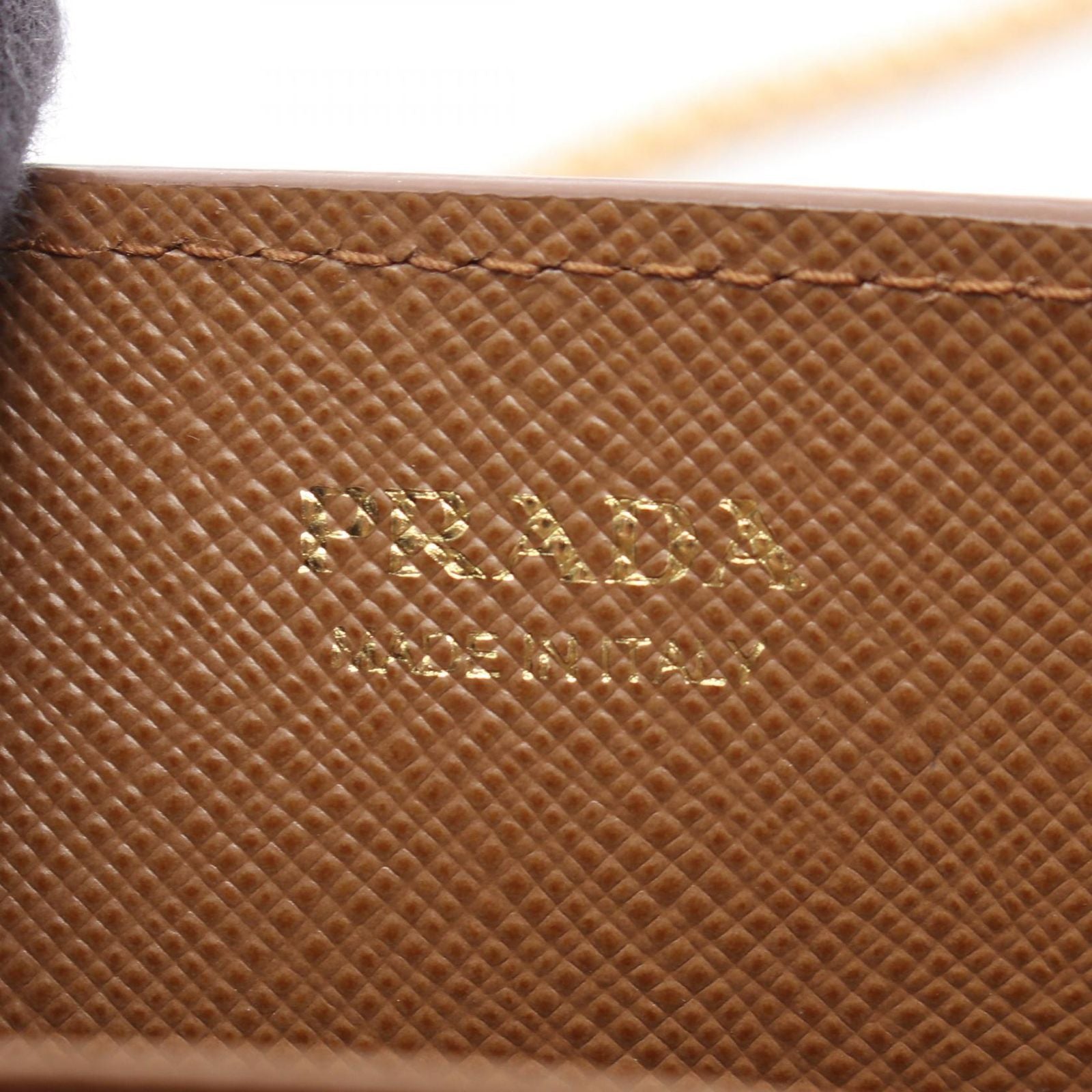 Prada Shoulder Bag Brown Saffiano Leather Metal Logo Chain Wallet — view 4