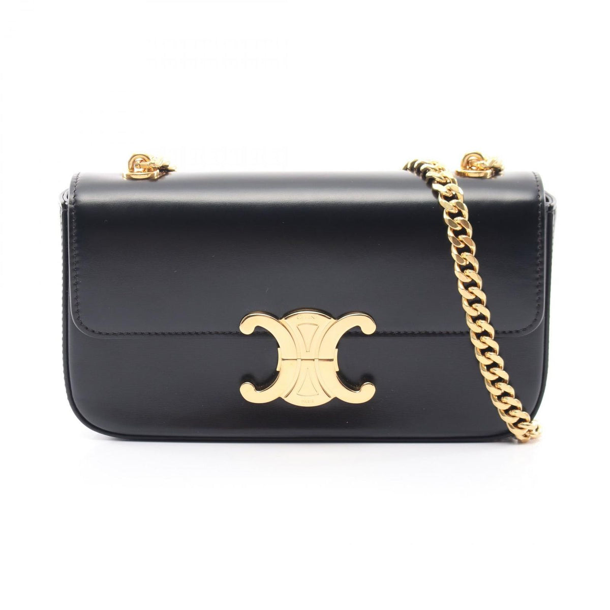 Celine Shoulder Bag Claude Triomphe Black Leather Chain