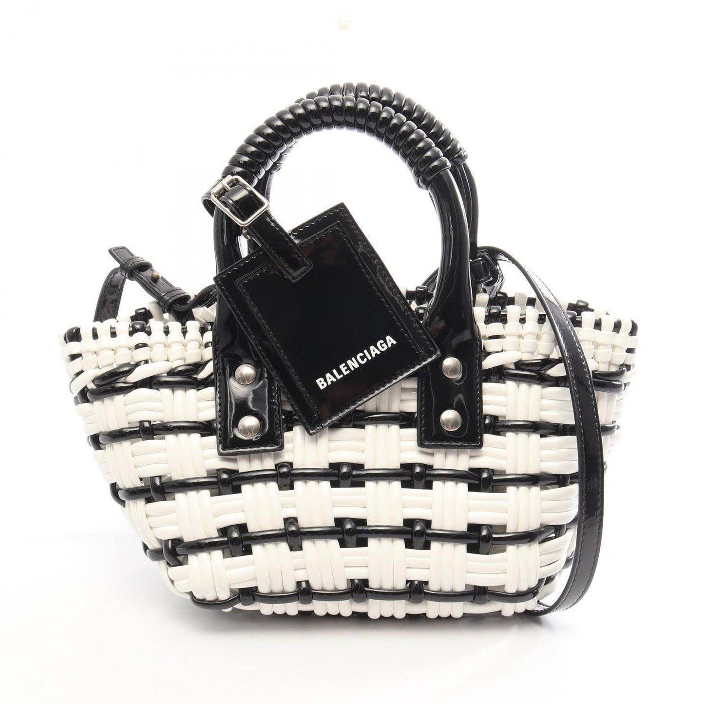 Balenciaga Handbag Bistro XXS Basket Bag 2-Way White Black Patent