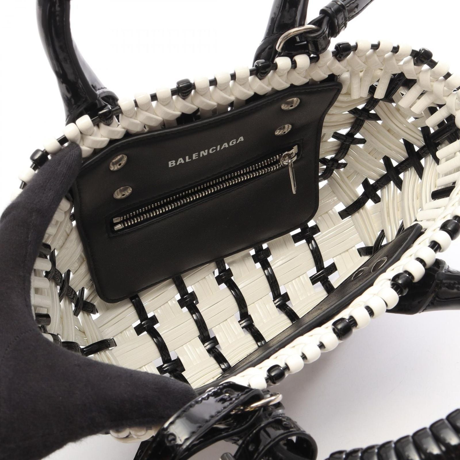Balenciaga Handbag Bistro XXS Basket Bag 2-Way White Black Patent — view 3