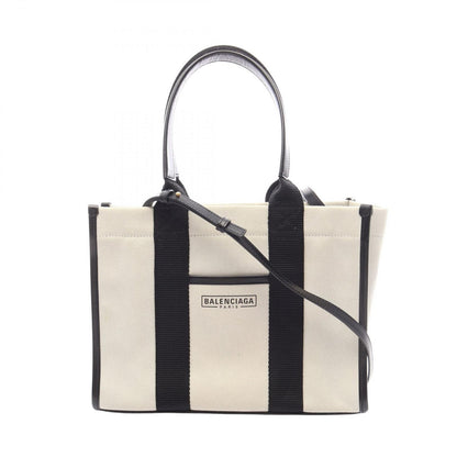 Balenciaga Tote S 2-Way Ivory Black Canvas Leather Small