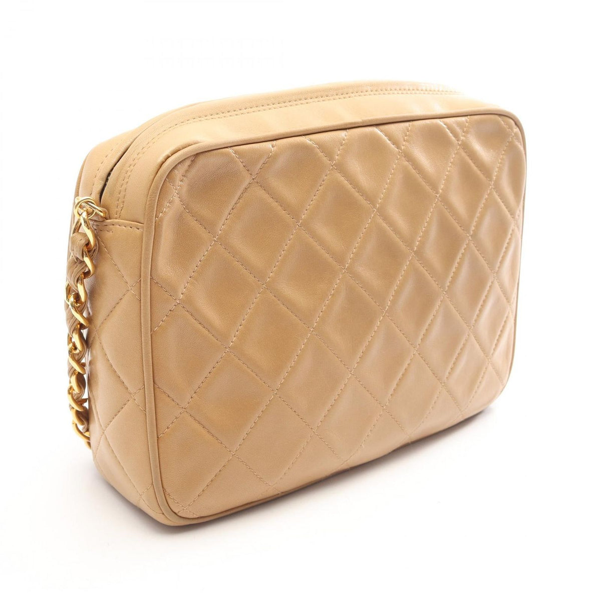 Chanel Shoulder Bag CC Logo Quilted Beige Lambskin Fringe Chain — view 2