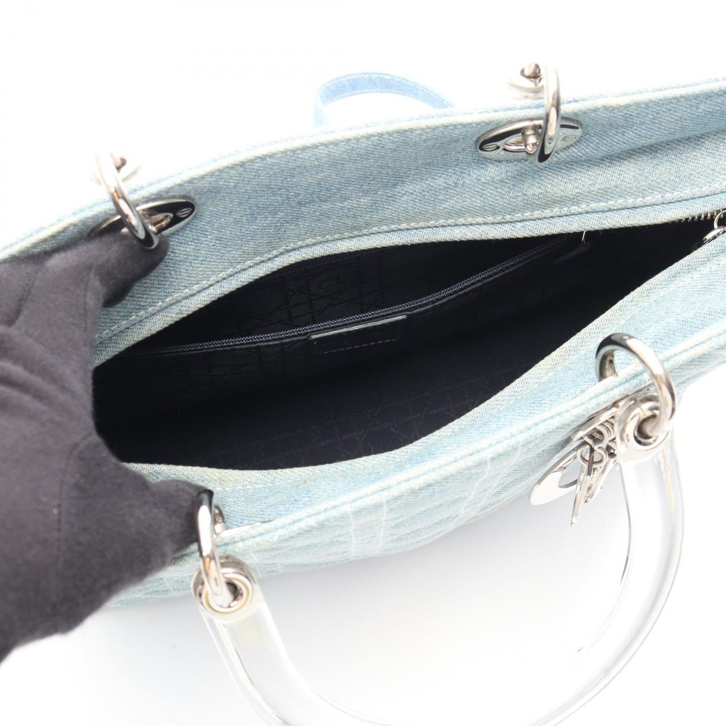 Dior Handbag Lady Dior Large Cannage 2-Way Light Blue Denim Tote — view 3