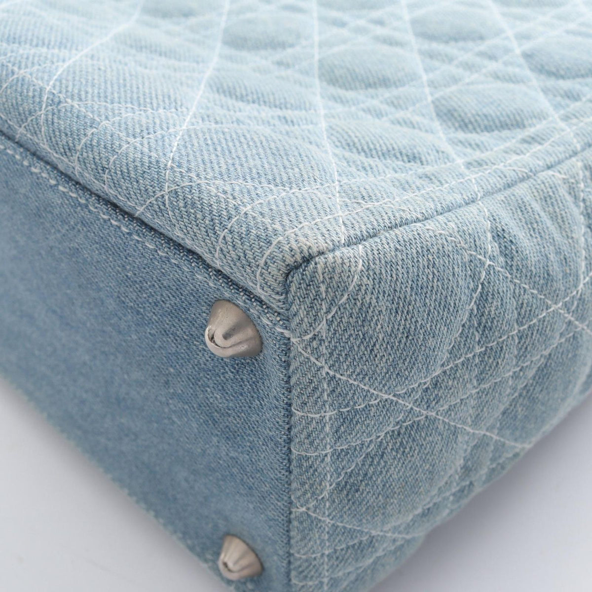 Dior Handbag Lady Dior Large Cannage 2-Way Light Blue Denim Tote — view 8