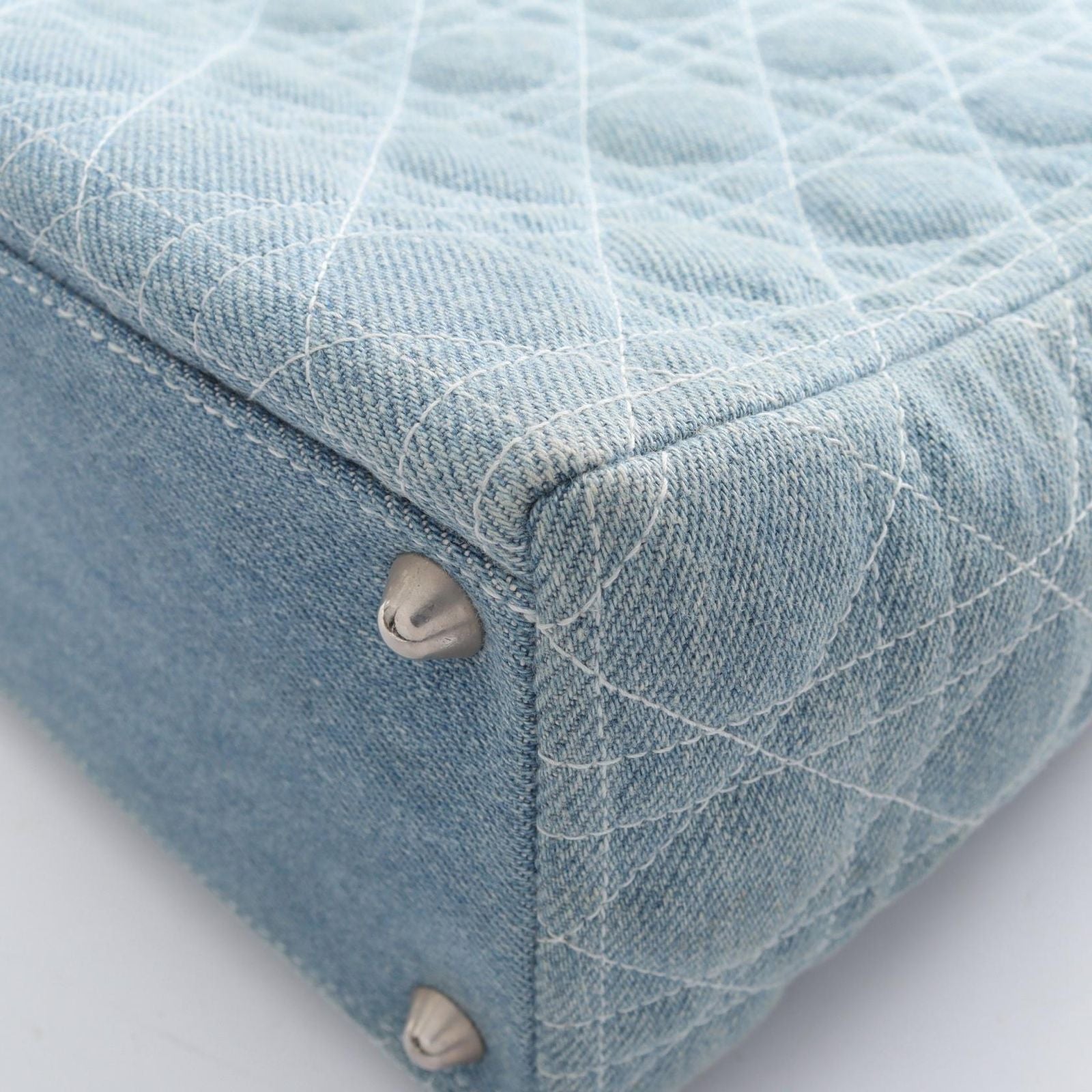 Dior Handbag Lady Dior Large Cannage 2-Way Light Blue Denim Tote — view 8