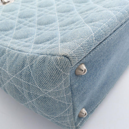 Dior Handbag Lady Dior Large Cannage 2-Way Light Blue Denim Tote — view 7