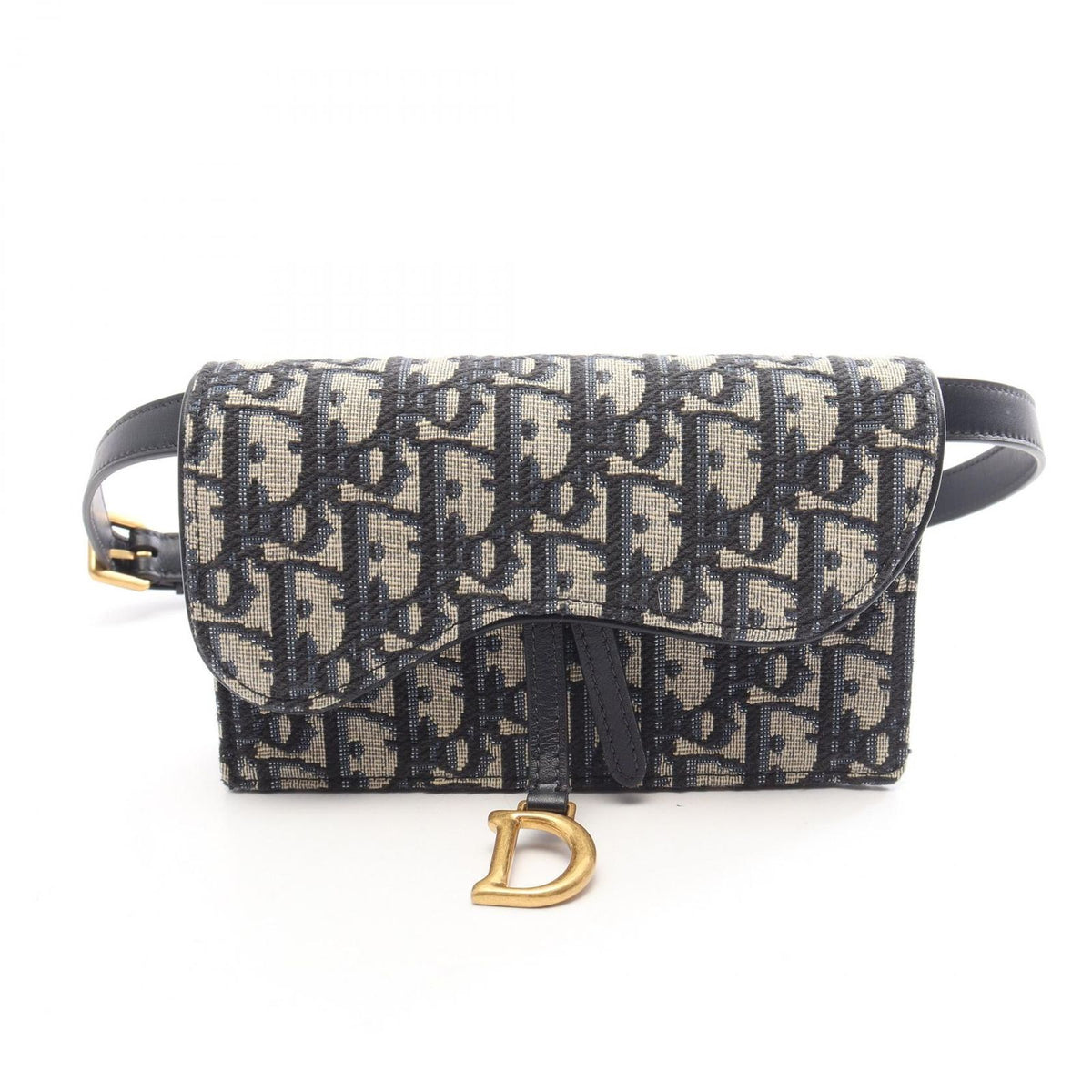 Dior Waist Bag Oblique Saddle Belt Pouch Navy Ivory Canvas Leather