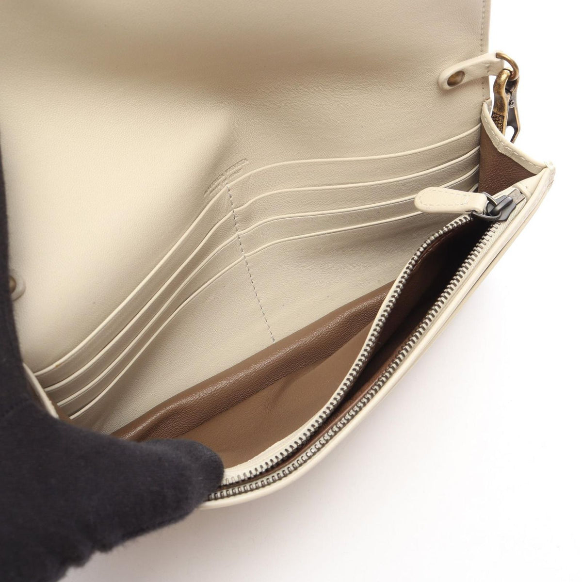 Bottega Veneta Shoulder Bag Intrecciato Off White Leather Chain Wallet — view 3