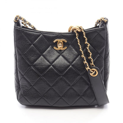 Chanel Shoulder Bag Quilted Small Hobo Black Lambskin Chain