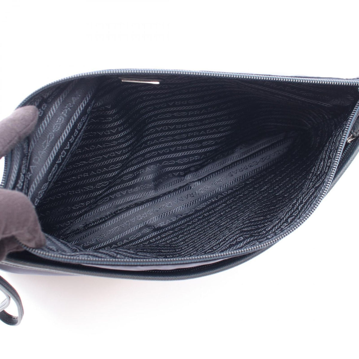 Prada Clutch Tessuto Saffiano Navy Nylon Leather Triangle Logo — view 3