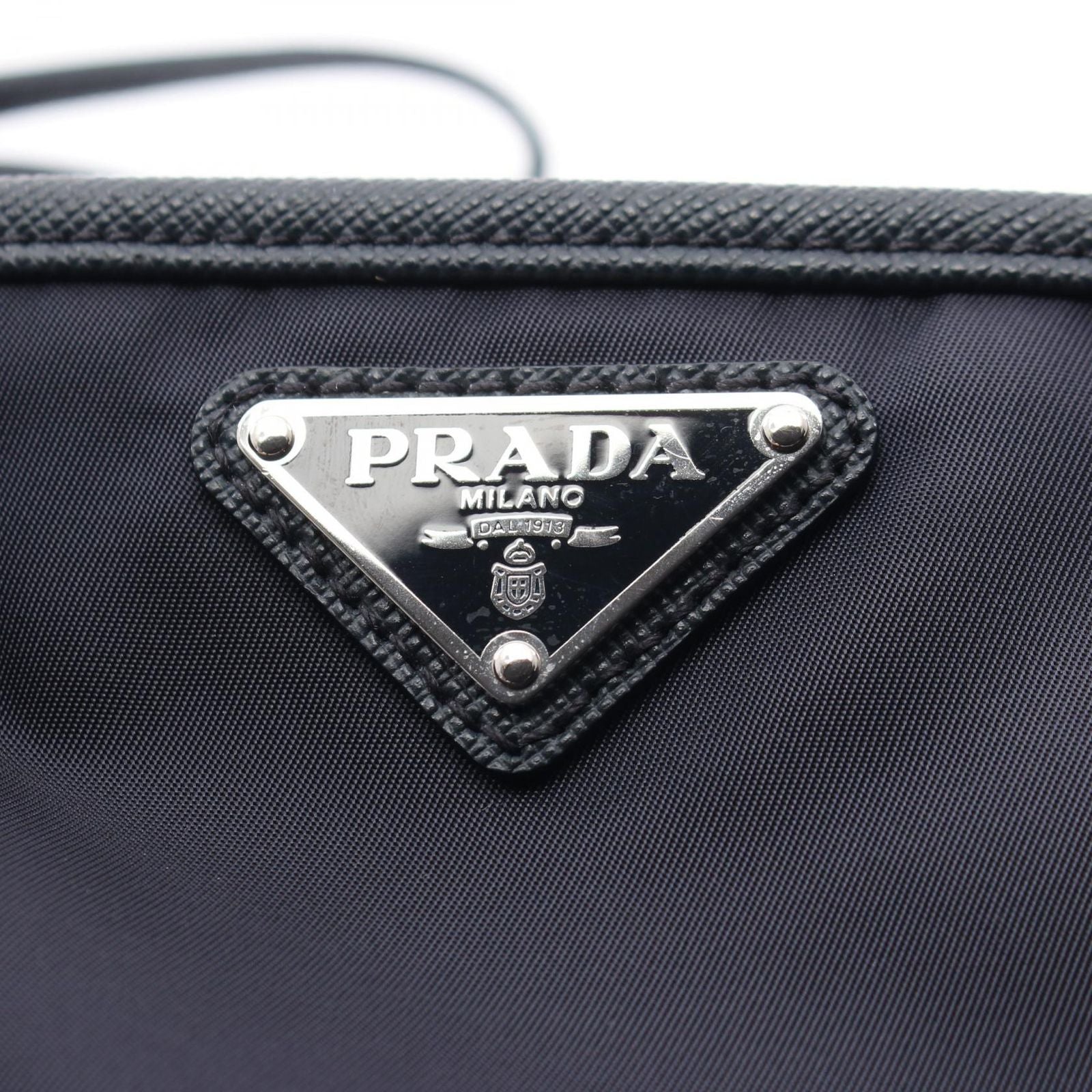 Prada Clutch Tessuto Saffiano Navy Nylon Leather Triangle Logo — view 8