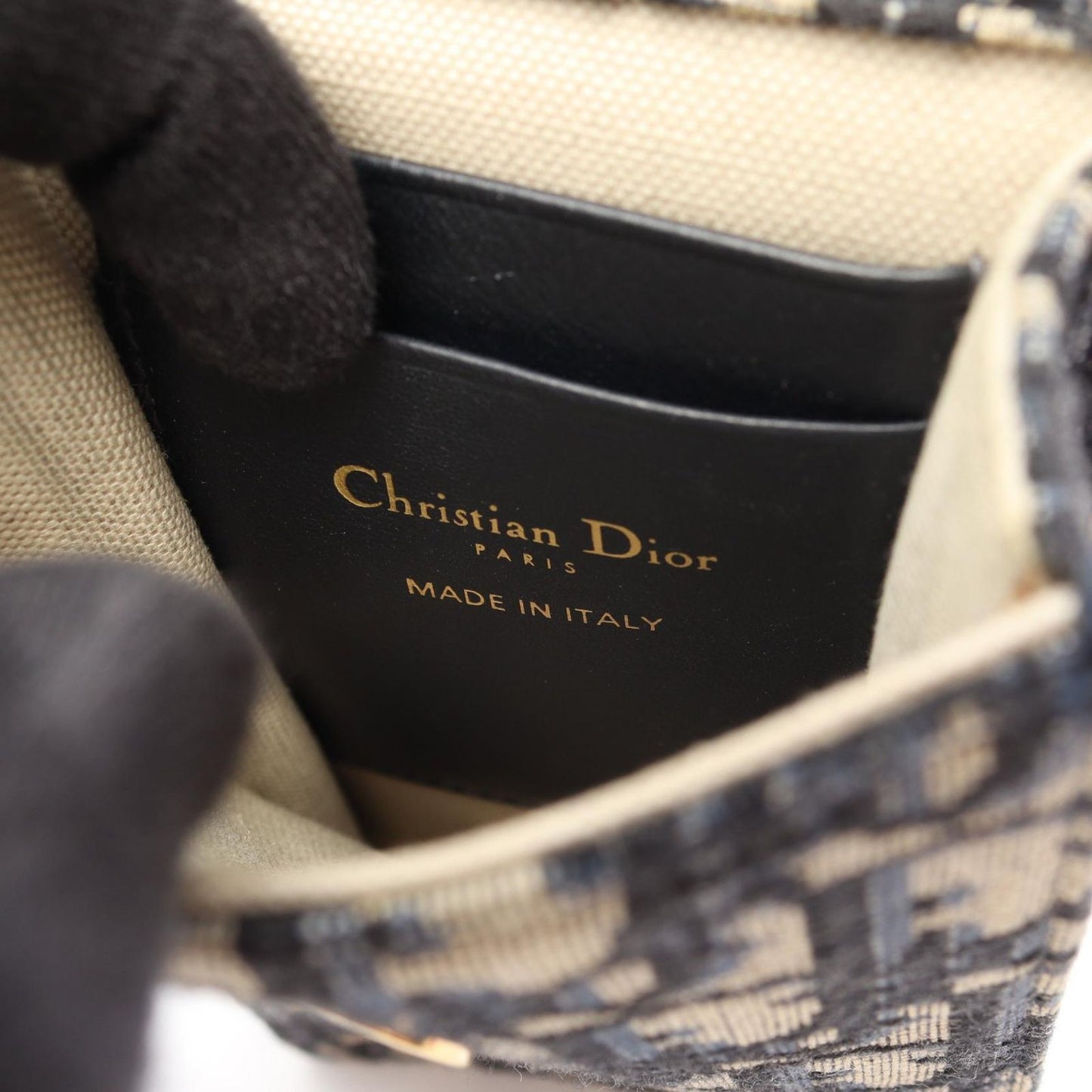 Dior Shoulder Bag Oblique Vertical Saddle Pouch Navy Ivory Canvas Leather — view 4
