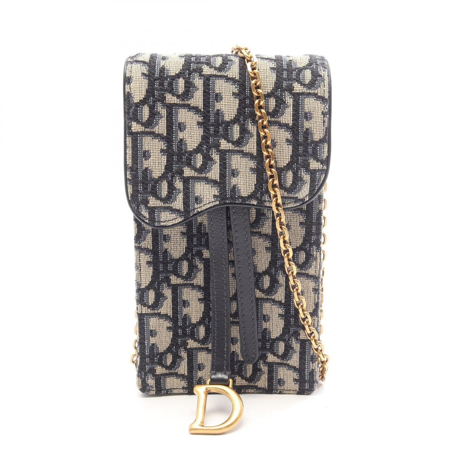 Dior Shoulder Bag Oblique Vertical Saddle Pouch Navy Ivory Canvas Leather
