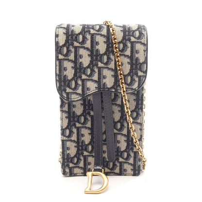 Dior Shoulder Bag Oblique Vertical Saddle Pouch Navy Ivory Canvas Leather